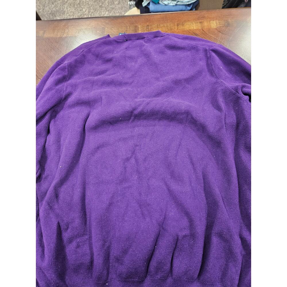 Polo Ralph Lauren Men’s Purple Pima Cotton V Neck Sweater XL Small Flaw - Picture 4 of 7